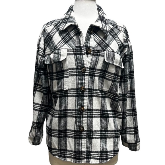 LA Hearts PacSun Plaid Shacket Black White Flannel Shirt Jacket Oversized M/L - Picture 1 of 15